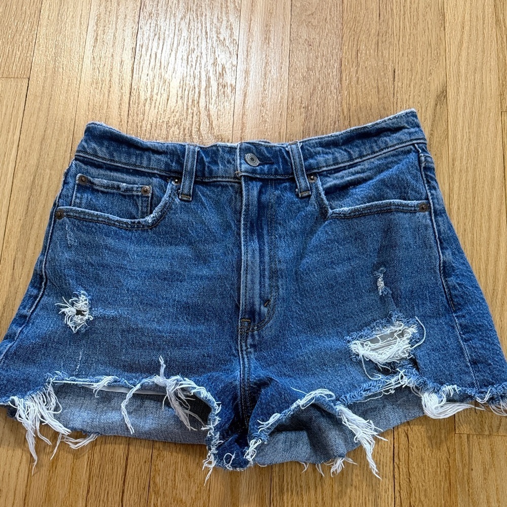 Abercrombie & Fitch Curve Love Distressed The Mom Short High Rise Sz 4/27